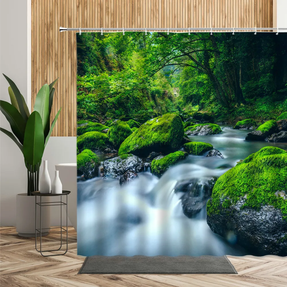 

3D Plant Forest Scenery Shower Curtain Jungle Tree Bathroom Decors Bath Screen With Hook Living Room Hanging Curtains Wall Cloth