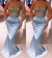 light blue plus size arabic aso ebi mermaid lace sexy prom dresses sweetheart satin elegant evening formal party gowns dress