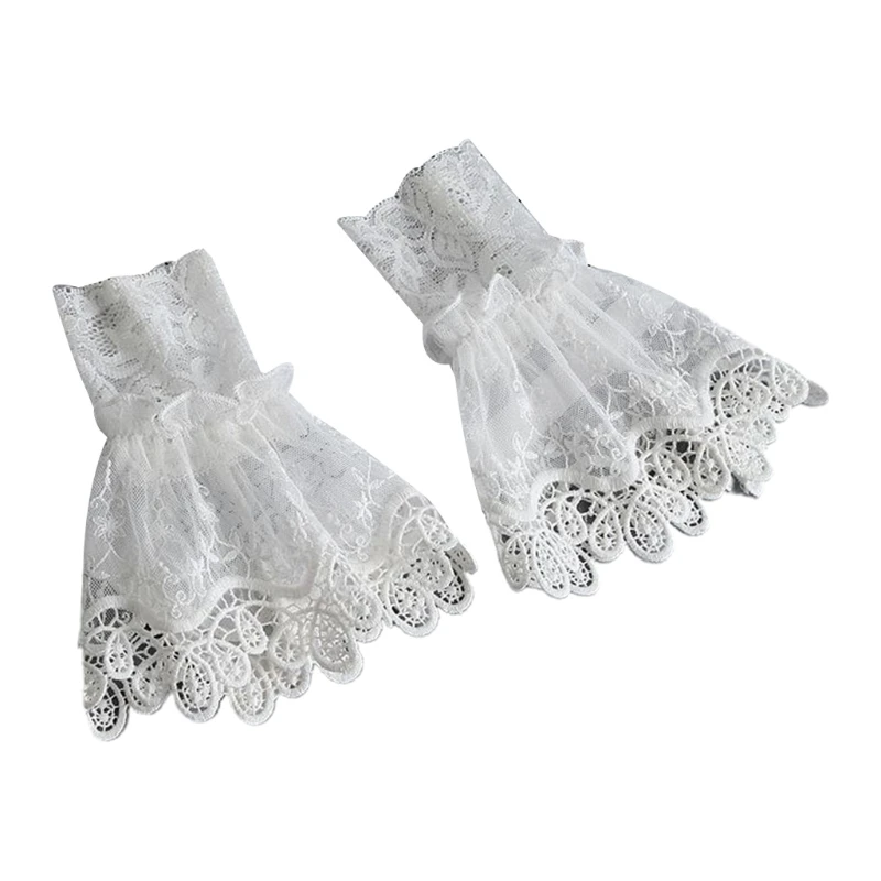 

Women Ruffled Floral Lace Layered Horn Cuffs Stretch Bracelet Vintage Sunscreen Detachable False Fake Sleeves Decorative Apparel