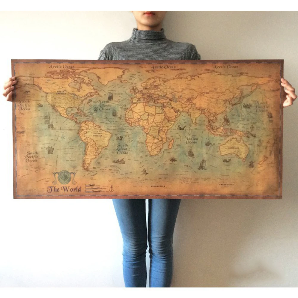 

71*36cm World Map Vintage Journal Poster Retro World Globe Map Personalized Atlas Poster Decoration For Office School Maps