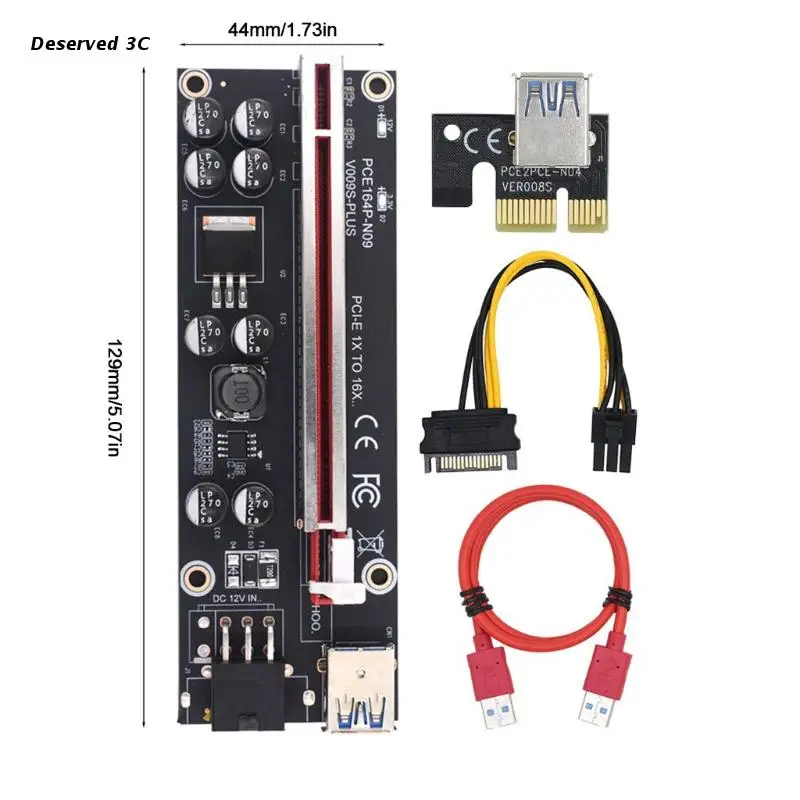 

VER009S PLUS Riser Card PCI-E Riser Card Adapter 6 Pin USB3.0 GPU Mining