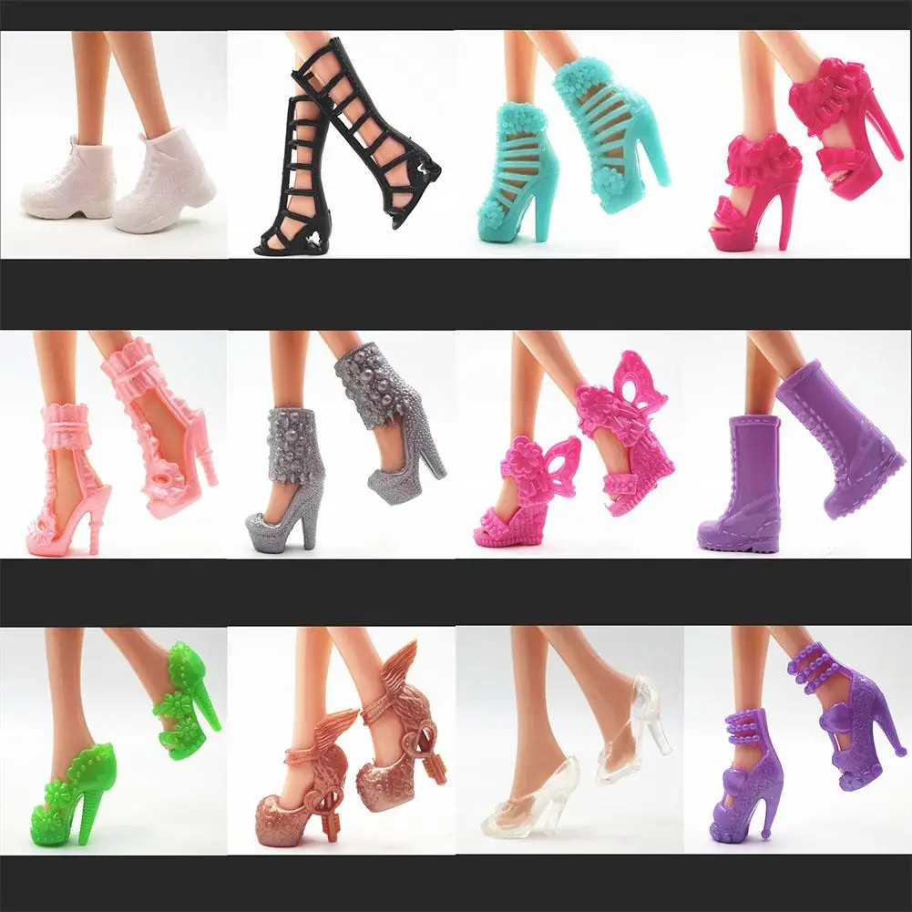 

12Pairs/Set Assorted Fashion Colorful Mixed Style Sandals High Heels Shoes doll Accessories Clothes