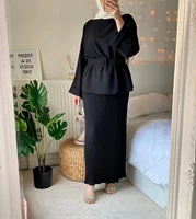 ramadan 2 piece women muslim sets pleated skirt dress turkey abaya dubai eid mubarak islam kaftan de moda musulmana ensembles