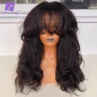 Парик из волнистых натуральных волос Yaki, плотность 200, с челкой, бразильский парик для женщин Luffywig