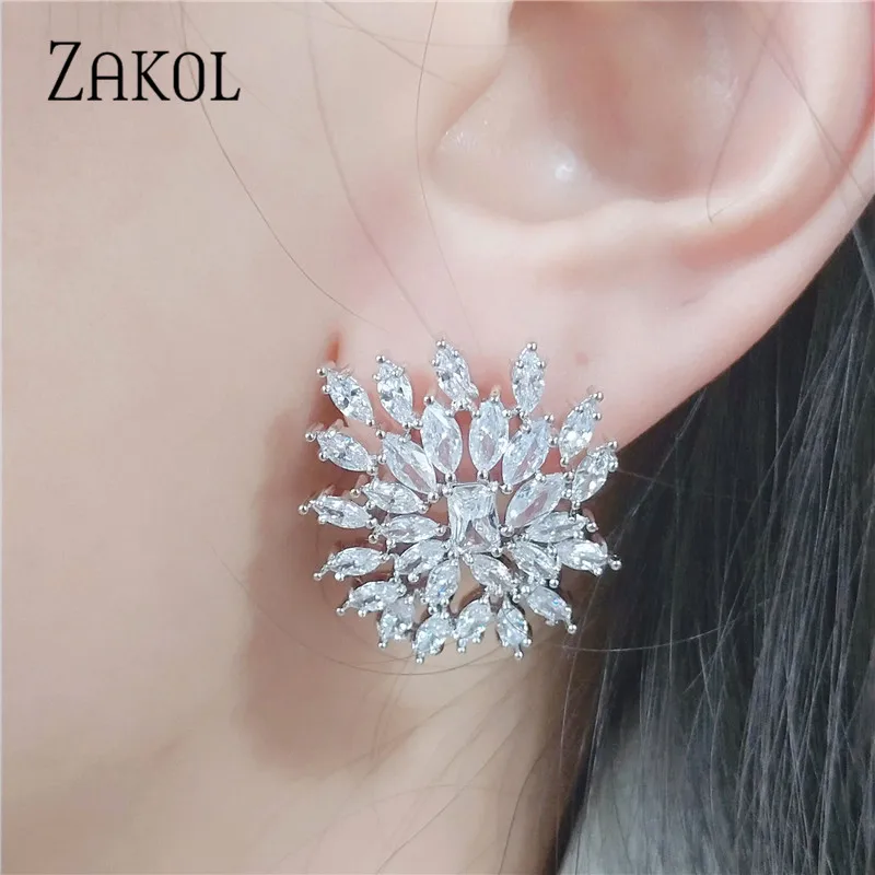 ZAKOL Роскошные огранка маркиз AAA кубического циркония серьги моды листьев Люкс Свадьба; вечеринка платье аксессуары FSEP2337