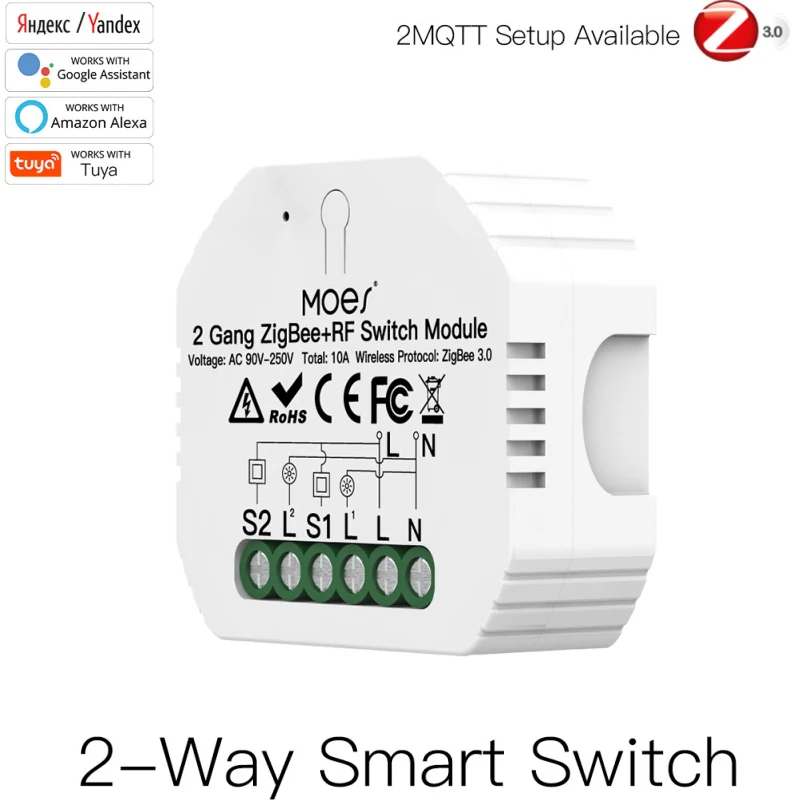 

2 Gang Tuya ZigBee3.0 + Rf Smart Light Switch Module Smart Life Wireless Remote Control With Alexa Google Home For Voice Control