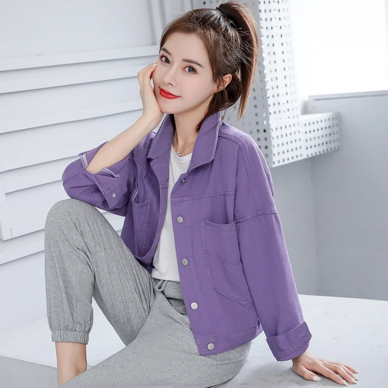 

Jeans Jacket Women Purple Denim Jackets BF Style Harajuku Casual Outwear Coat Spring Fall Ladies Female Streetwear