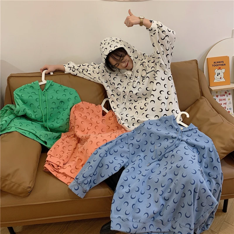 

4 Colors Autumn New Oversized Women Sweatshirt Loose Padded Hoodie Female Embroidered Moon Letter Printing Pullover Top Mujer