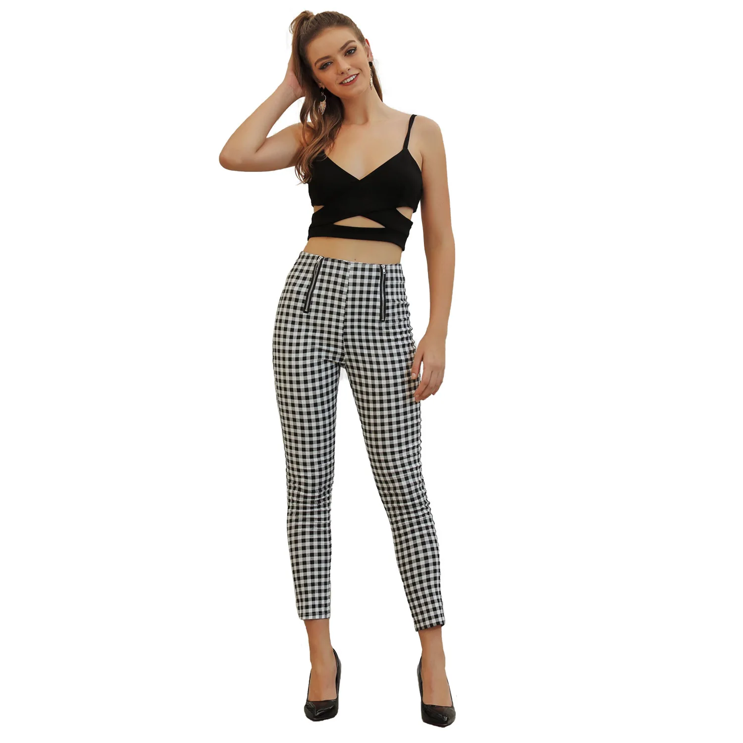 

Black and White Plaid Trousers Woman Pants Streetwear Women Sweatpants Women Pants for Women Joggers Women Cargo Pants