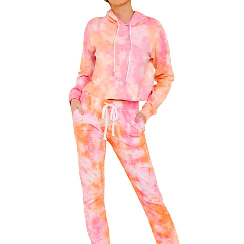 

Hoodies+Harem Pants Suit Female Tie Dye Two Piece Sets XXL with Fashion Half-Sleeve Shirt Dress XL