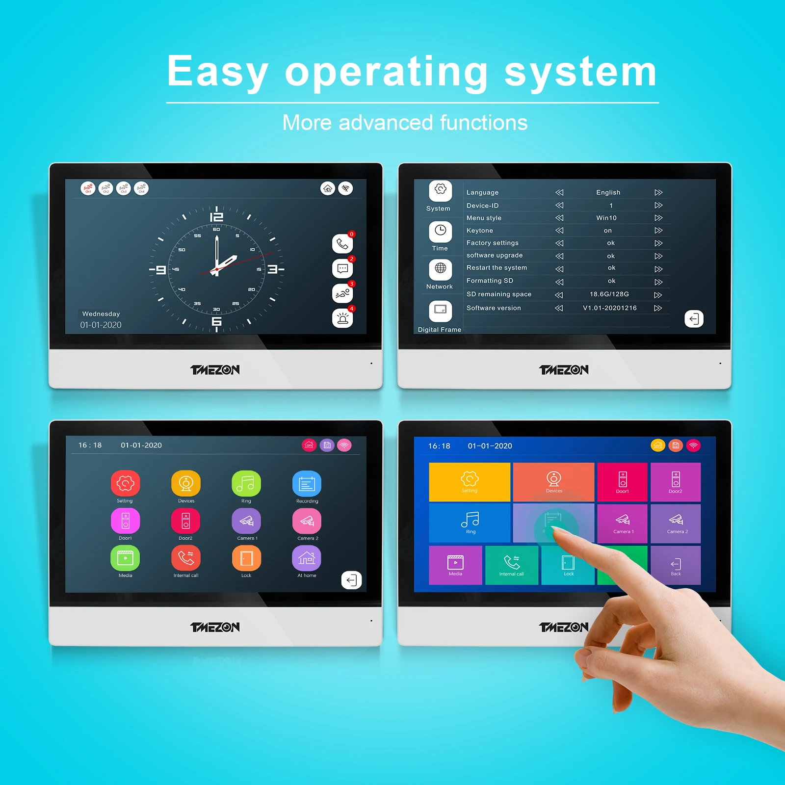 Купить Видеодомофон TMEZON, Wi-Fi, сенсорный экран 10 дюймов, 1080P, проводной дверной звонок 5 в 1, приложение/Пароль/отпечаток пальца/карта, салфетка/монито...