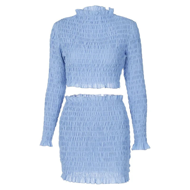 

Women's 2021 Autumn and Winter New Fashion Solid Color Lapel Long-sleeved Pleated Nightclub Banquet Short Skirt Suit