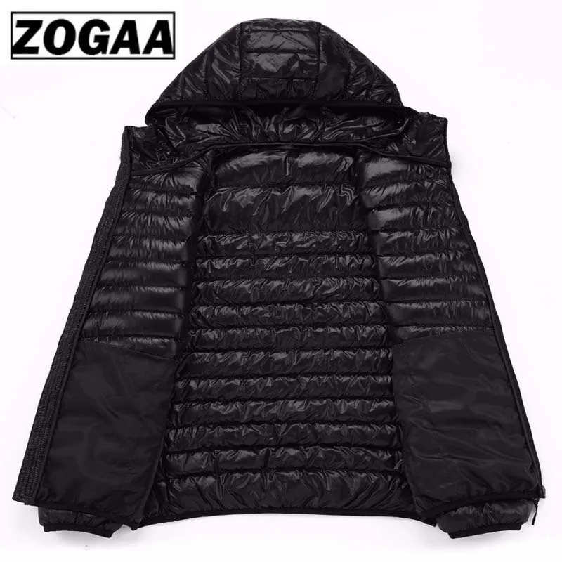 ZOGAA 2019 Мужская зимняя Сверхлегкая куртка пуховик с капюшоном на белом утином пуху