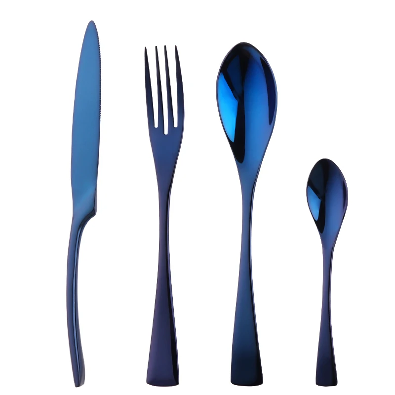 Blue 32 pcs Набор столовых приборов Kaya 24 шт./лот, набор столовых приборов из нержавеющей стали черного цвета, набор столовых приборов с зеркальным покрытием, столовый нож, вилка, используемый для ресторана - Цвет: Blue 32 pcs