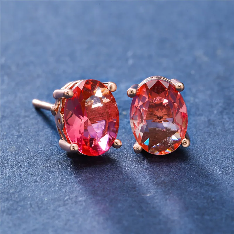 Женские маленькие овальные серьги гвоздики RongXing с розовым градиентом и