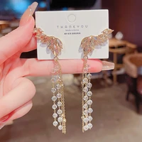 2021 new angel wing long tassel crystal crystal earrings drop dangle earrings for women long korean fashion jewelry gifts