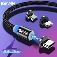 GTWIN 2м 3м Магнитный Micro Type C USB-кабель Адаптер для быстрой зарядки Зарядное устройство Магнитная зарядка для iPhone 11 pro max Xr X 8 7 6 плюс 6 s 5 s плюс iPad Samsung S9 S8 Note 7 mi Xiaomi Huawei P30 P20 Mate