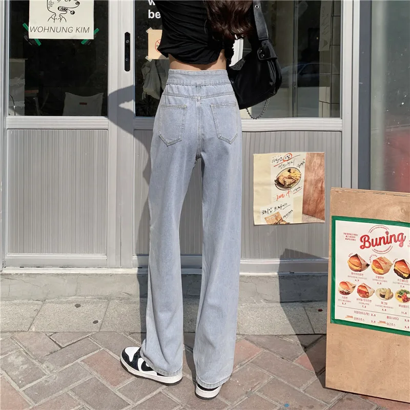 High Waisted Wide Leg Jean for Women Blue Denim Pant Loose Vintage Casual Long Female Trousers Jeans