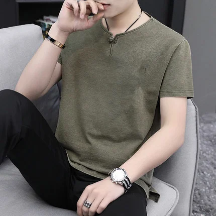 

Men's short sleeve t-shirt summer trend handsome casual half sleeve 2911