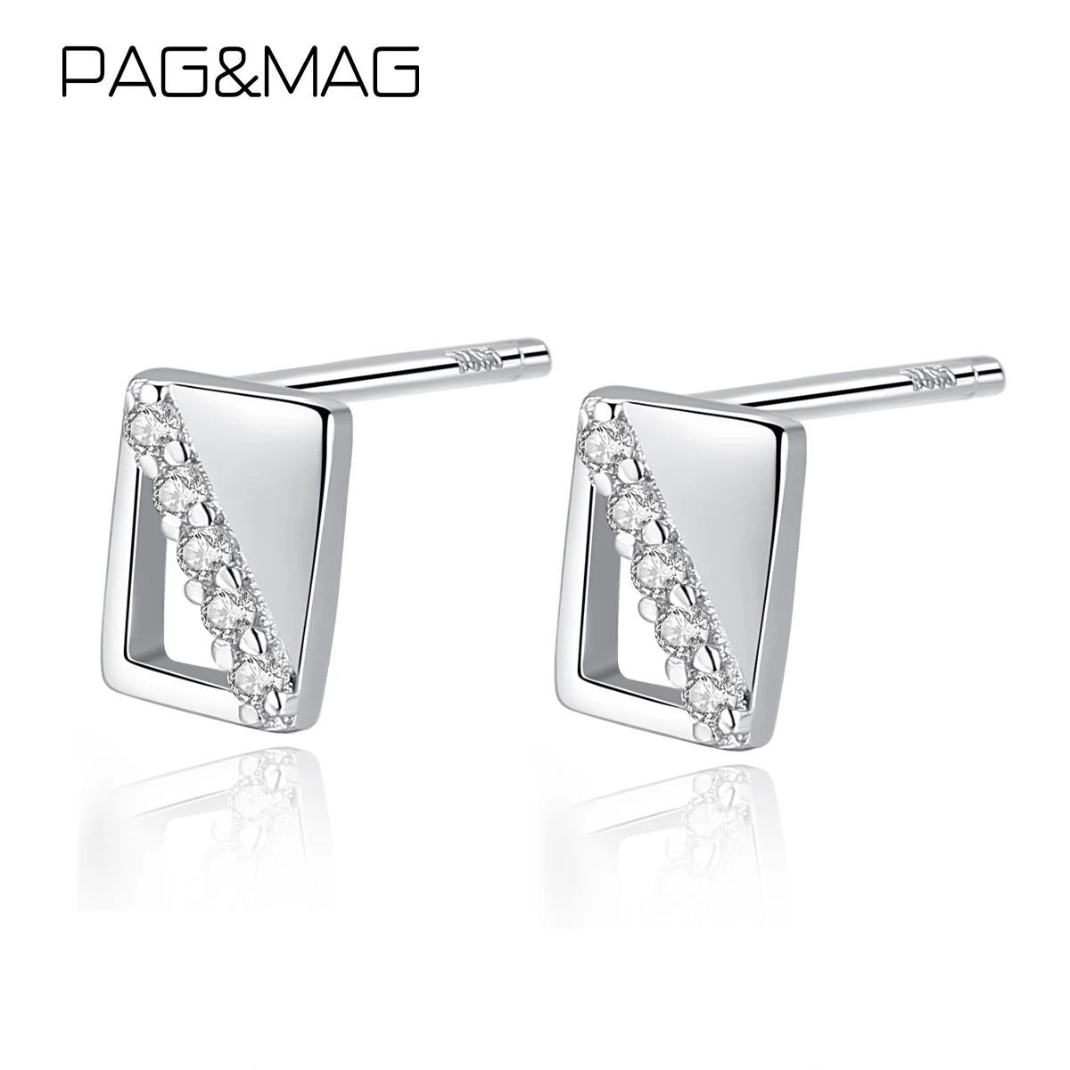 Серьги гвоздики из стерлингового серебра 925 пробы с прямоугольным кубическим