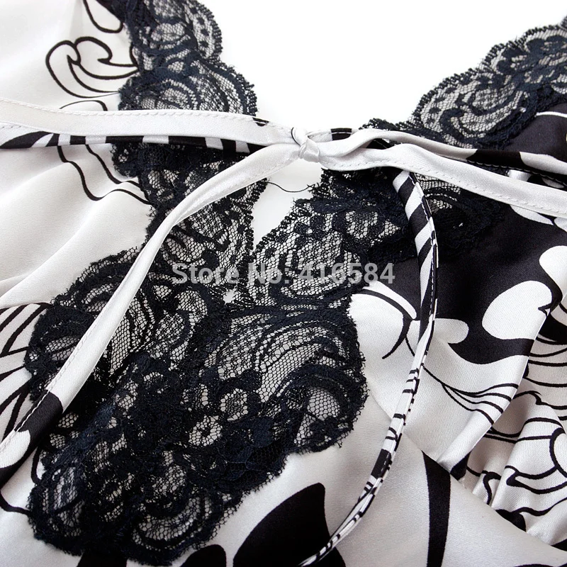 Женская атласная ночная рубашка кружевная двойная V образная горловина