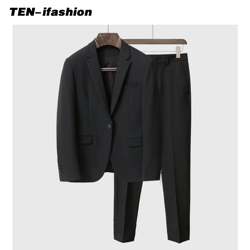 

Повседневная одежда в черно-белую полоску, костюм на осень в Корейском стиле винтаж хвост костюм с учетом твид Уникальный Мужской Блейзер ...