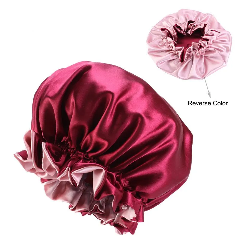 Extra Large Satin Silk Bonnet Sleep Cap  Soild Color Chemotherapy Shower Caps Premium Elastic Band Hats Satin Bonnets