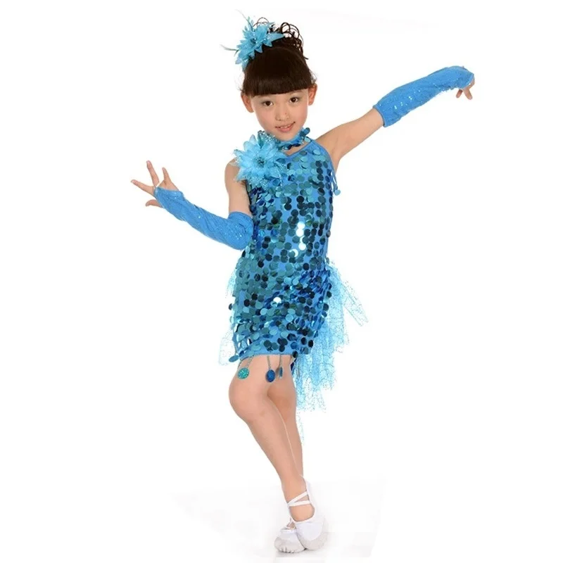 feecolor Girls dance dress Costumes Large sequined chiffon fishtail skirts Latin Dance Dress Samba Salsa Tutu Skirts | Тематическая