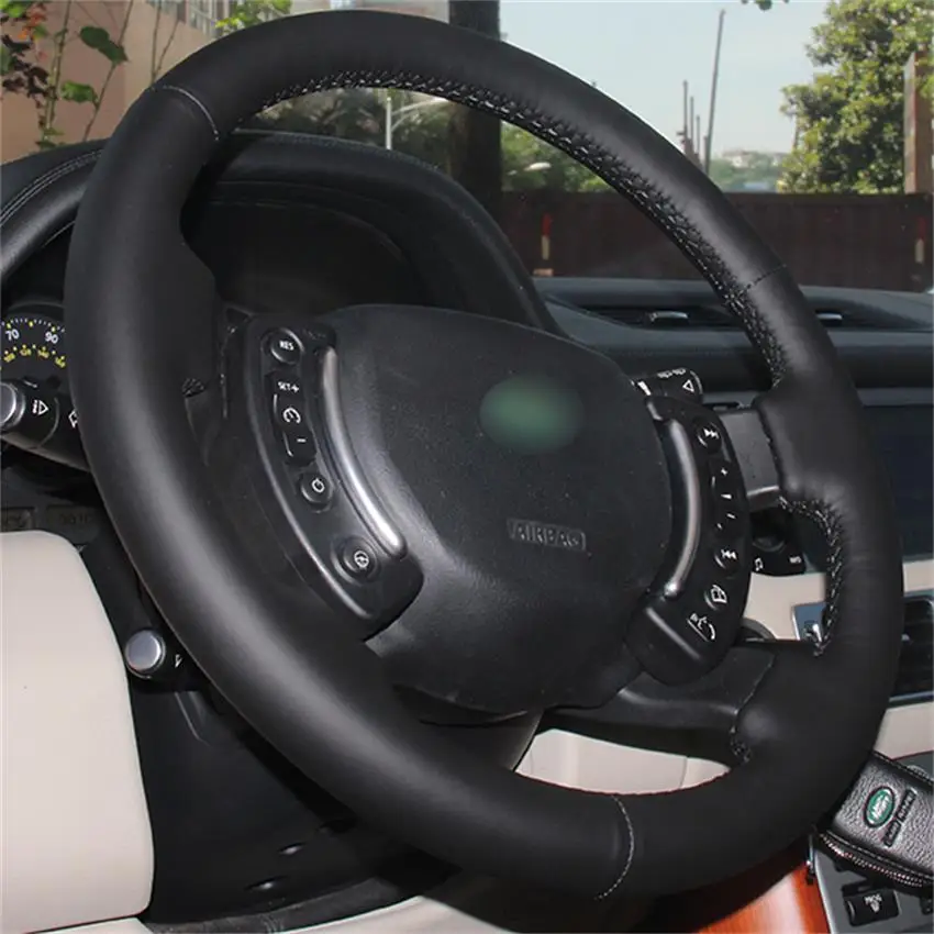 Сшитый вручную черный из натуральной кожи Противоскользящий чехол рулевого