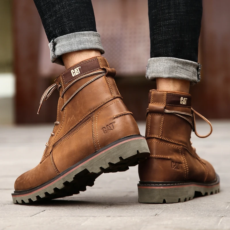 

2021 New Trend Motorcycle Boots for Men Dark brown Military Combat Men Boots Genuine Leather Mens Work Boots Brand Tactical Boot