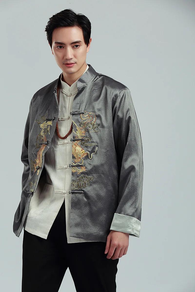 Мужская блузка с вышитым драконом в традиционном китайском стиле костюм ханьфу