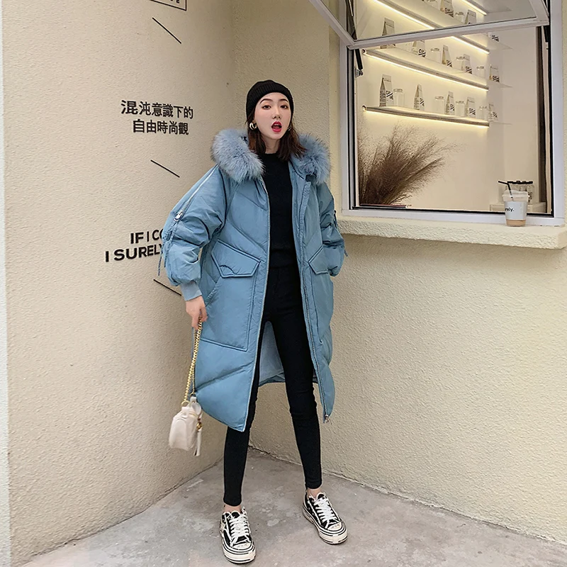 2021 женские пуховое пальто с натуральным мехом на капюшоне Женские теплые парки