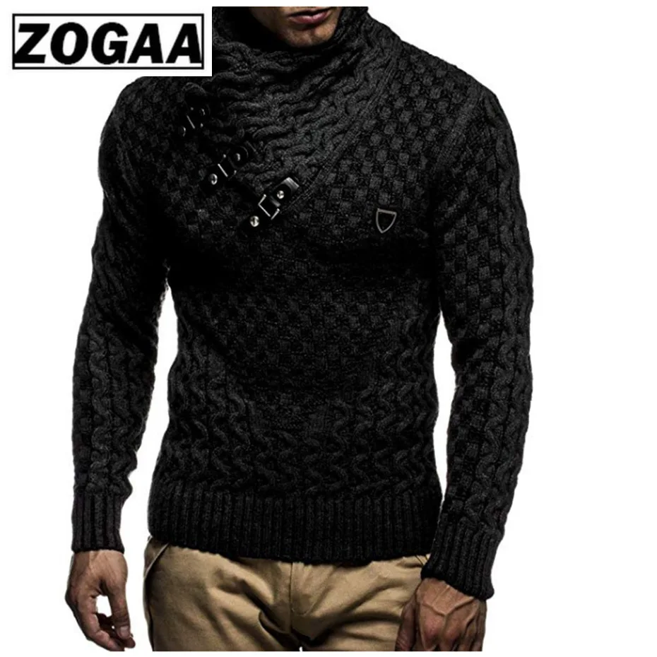 

ZOGAA Mens Sweaters 2019 Warm Hedging Turtleneck Pullover Sweater Man Casual Knitwear Slim Winter Sweater Male Brand Clothing