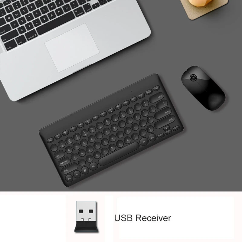 Mini Black 2,4G USB Беспроводная игровая клавиатура мышь комбинированная круглая кнопка клавиатура Бесшумная мышь для Macbook lenovo Dell Asus hp ноутбук компьютер - Цвет: Mini Black