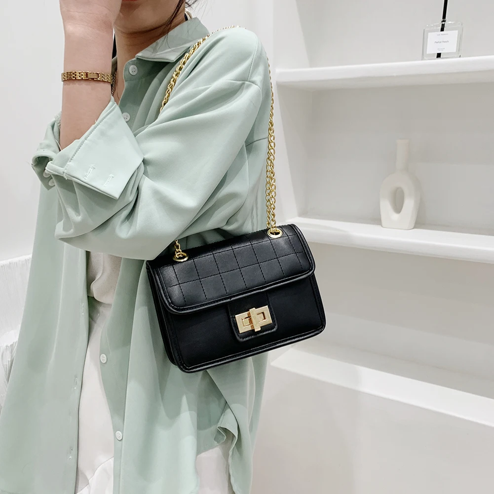 

2021 Hot Small Purse Ladies Handbags Fashion Women Lattice Pattern PU Leather Chain Handbag Shoulder Crossbody Bags