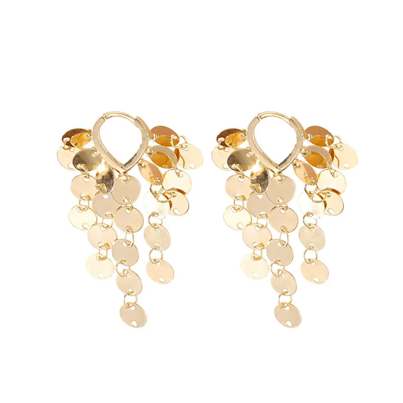 

2021Gold Color Multi Disc Circle Tassel Earrings Beaded Geometric Earrings For Women Minimalist Earrings Jewelry Fashion Korean