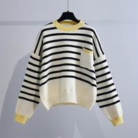 vintage striped patchwork sweater women 2021 autumn winter casual loose pullover sweater outerwear knitted top fluffy jumpers