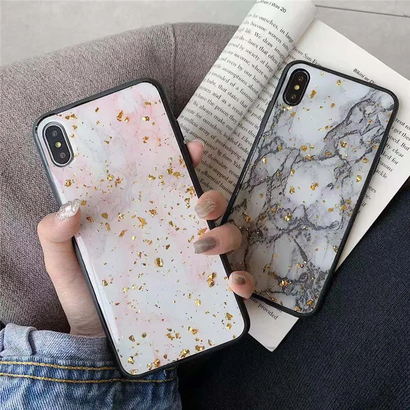 Блестящий чехол для телефона с золотыми блестками и мрамором Huawei P20 Lite P30 Pro Y6 Y7 Y9