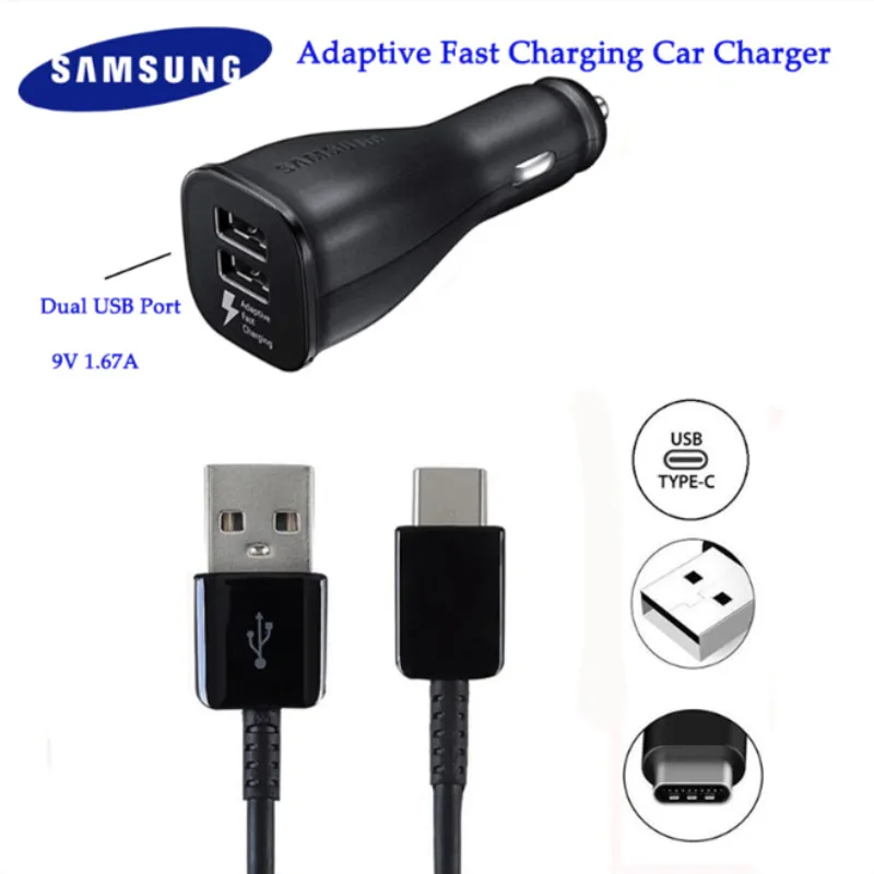 Samsung Dual USB Адаптивное автомобильное зарядное устройство быстрый адаптер Micro/Type C