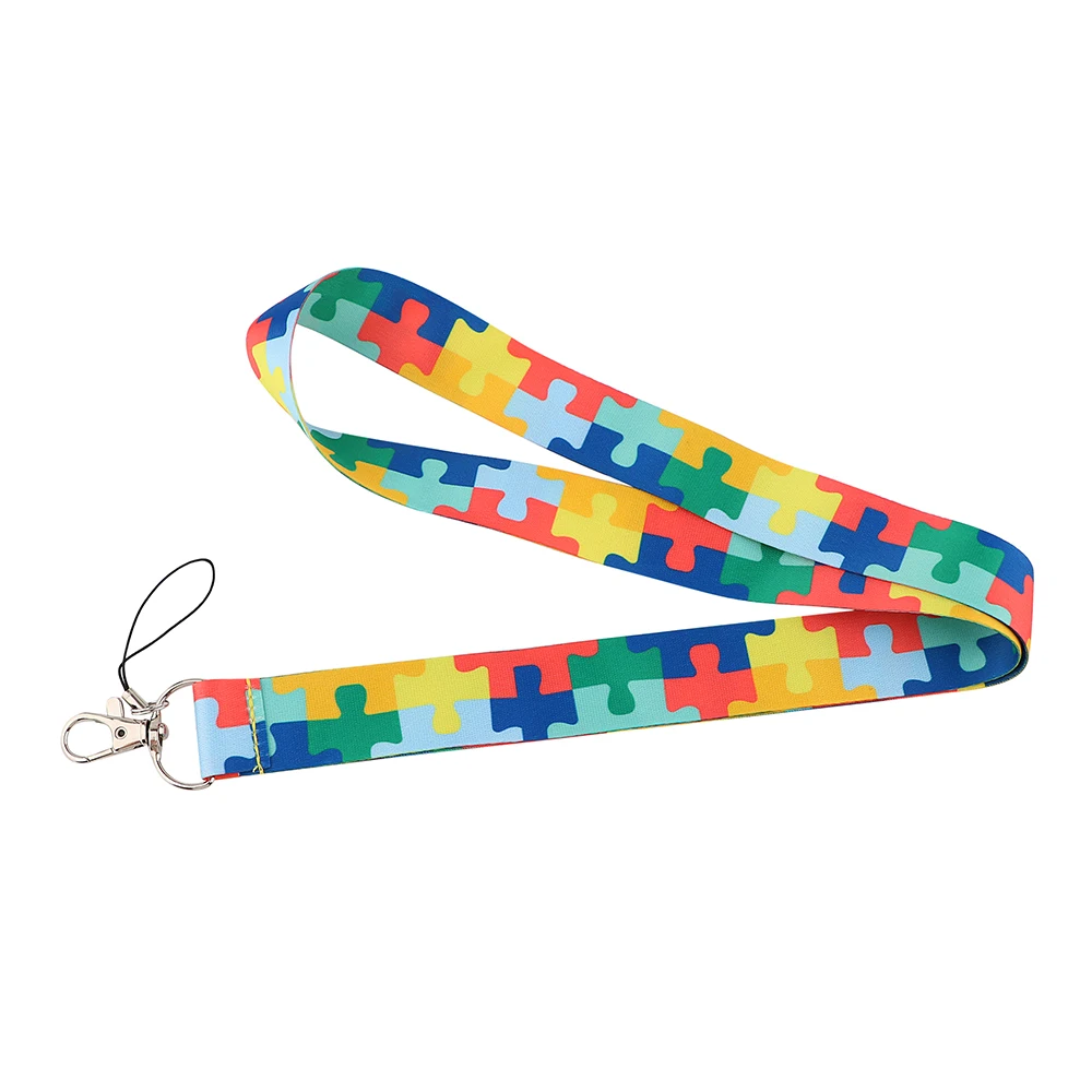 12pcs/lot E3446 Autism Jigsaw Medical Lanyard for Phone Neck Strap ID Badge DIY Mobile Phone Lanyard Hang Rope For Doctor Nurse