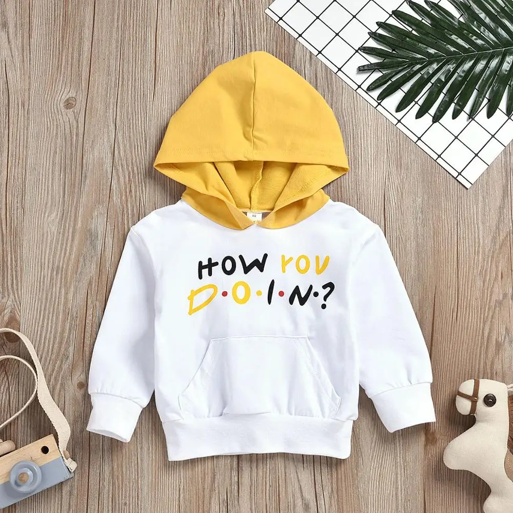 Kid Baby Girl Boy White Hooded Sweater Letter Sweatshirt Bebe Clothes Outfit |