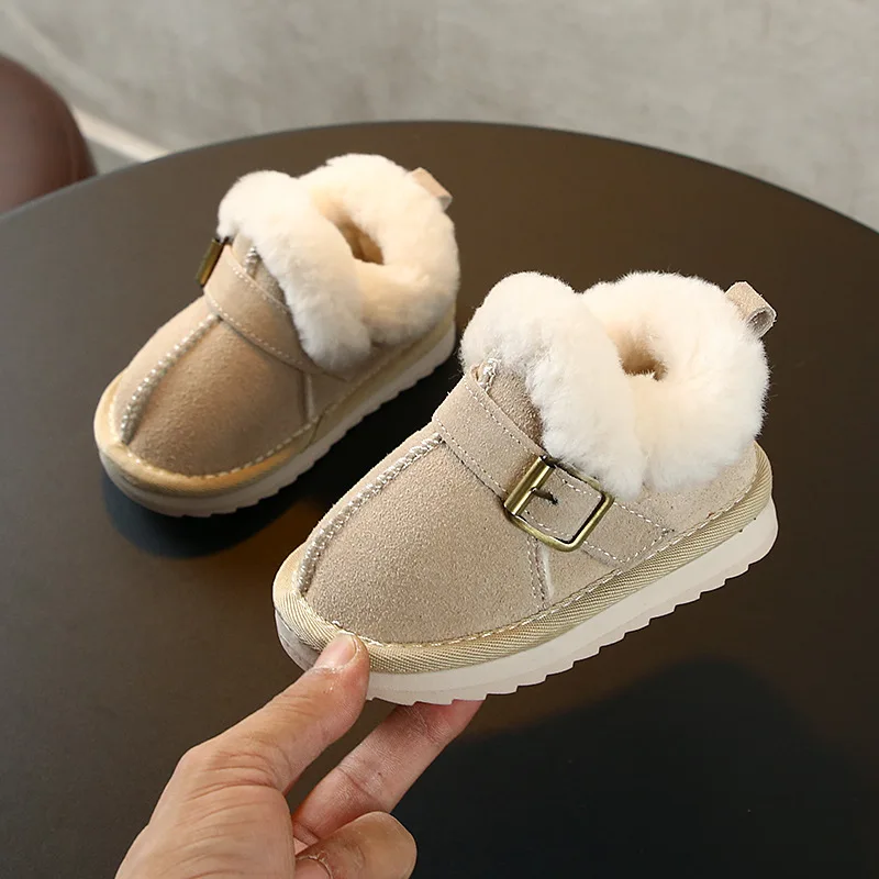 Зимние ботинки из натуральной кожи на меху для маленьких мальчиков и девочек