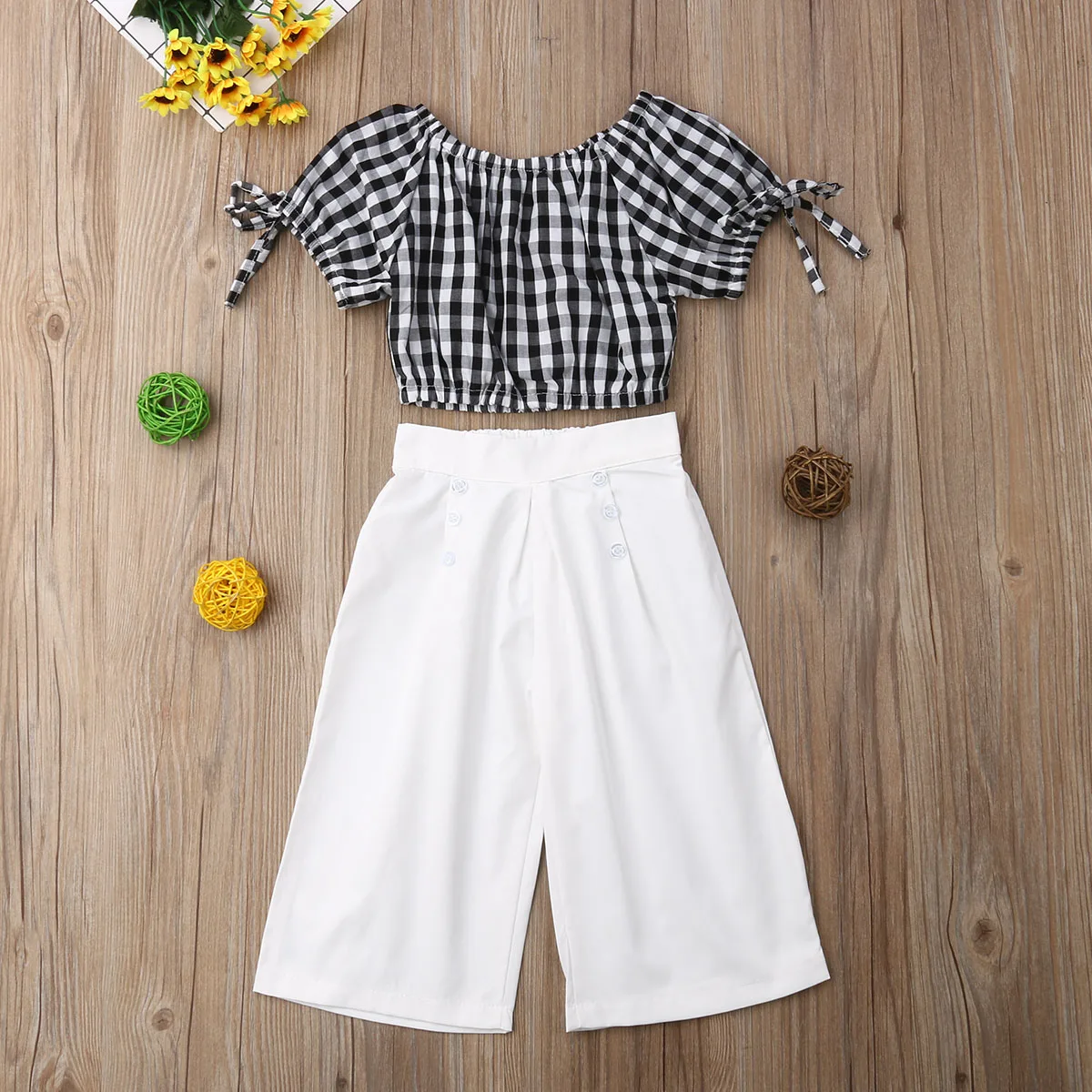 2019 Fashion Girls Clothing Set Baby Kids Clothes Suit Children Short Sleeve Plaid T-Shirt Crop Top + Pants 2pcs Outfits 1-6T | Детская