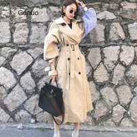 2020 new autumn and winter turn down collar striped contrast colors double brested windbreaker