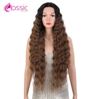 30 inch long lace wigs for women brown ombre colored synthetic cosplay wig 180 density water wave middle part lace wigs