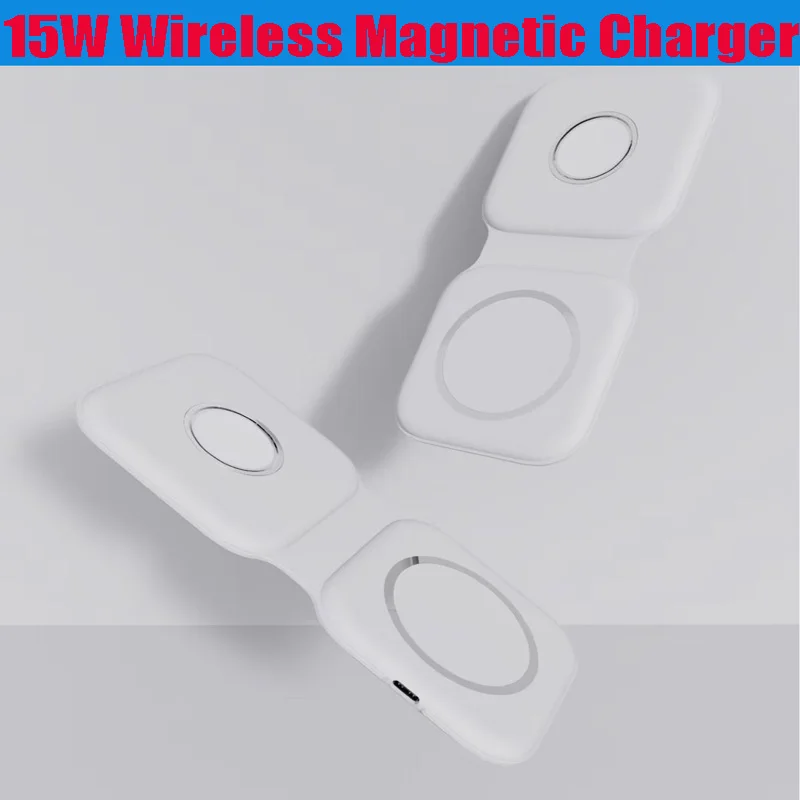 

Магнитное безопасное беспроводное двойное зарядное устройство 2 в 1 для iPhone 12 Pro Max mini 15 Вт Qi, 10 шт., быстрое зарядное устройство для Apple Watch iWatch ...