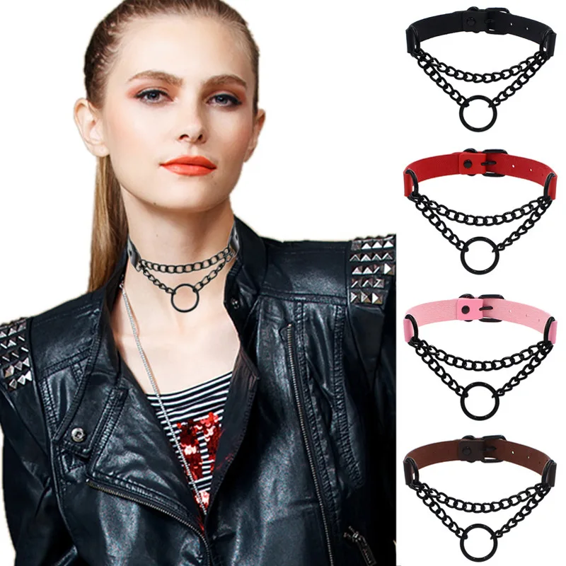 

Goth Rivets Leather Sexy Choker Necklaces Collar Leather Bondage Women Handmade Harness Gothic Necklaces Jewelry Party