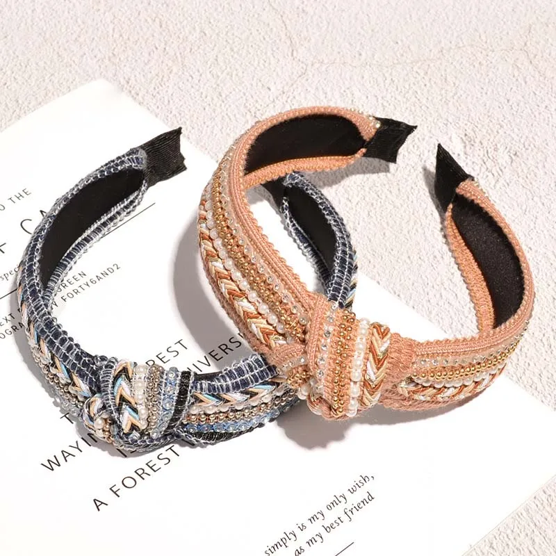 

New Hairband Women Solid Headband Wide Side Headband Women Gold Chain Headwear Casual Hair Accessories Female Turban