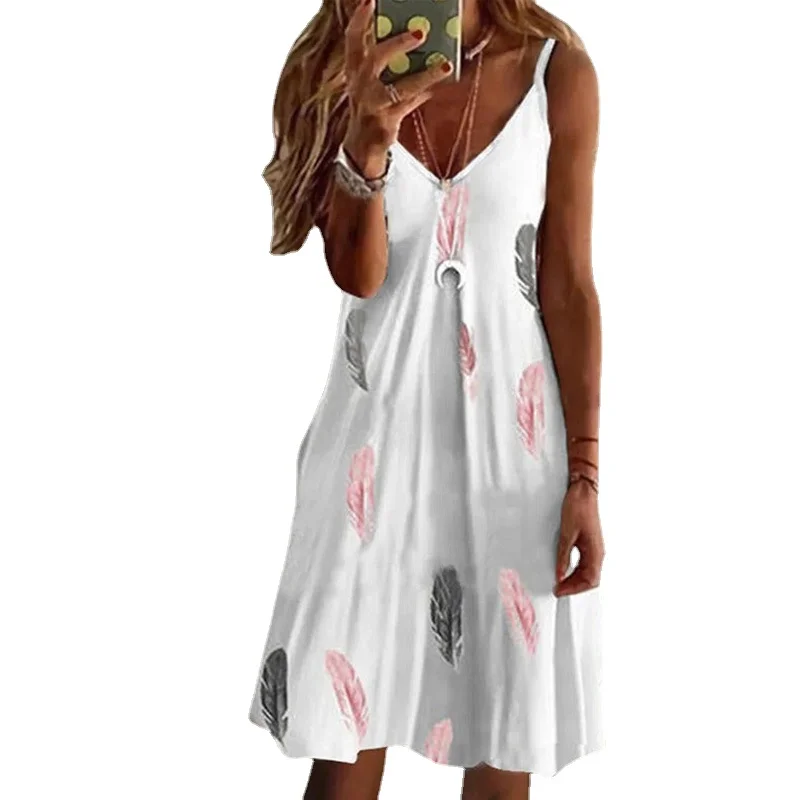 

Sexy Strap Love Heart Printed Beach Mini Woman V-Neck Loose Dress 2021 Summer Ladies Loose Casual Boho Dresses Plus Size Femme
