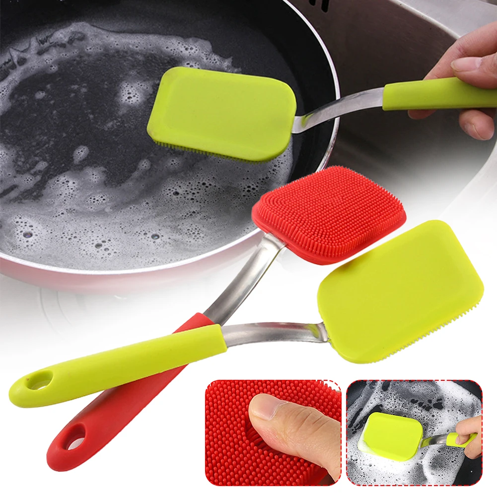 

Silicone Cleaning Brush Degreasing Dishes Steel Handle Pot Washing Brush